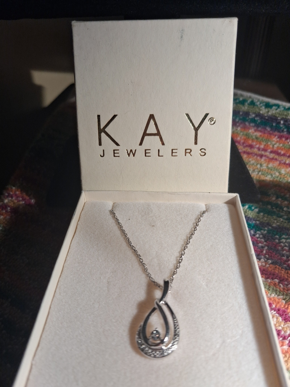 Kay Jewelers Silver Teardrop Pendant Necklace with Sparkling Accents
